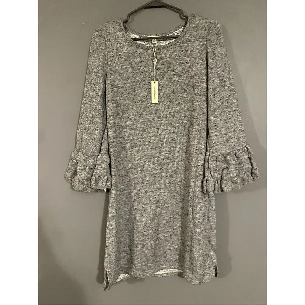 Max Studio Gray Bell Sleeve Sweater Tunic Top Dress Size Medium NWT